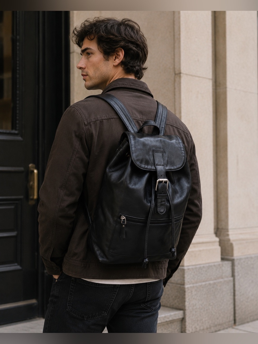 Vintage Coach Black Glove-Tanned Leather Travel Backpack Drawstring Flap Bag